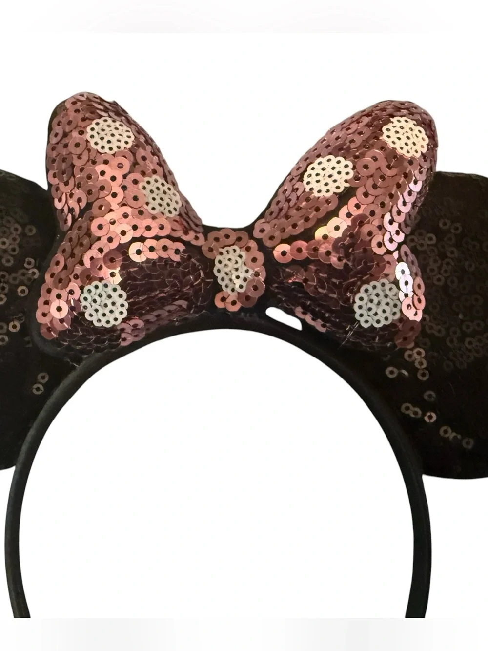 Disney Minnie Mouse Ear Ears Sequin Headband Pink Polka Dot Puffy Puffed Bow
